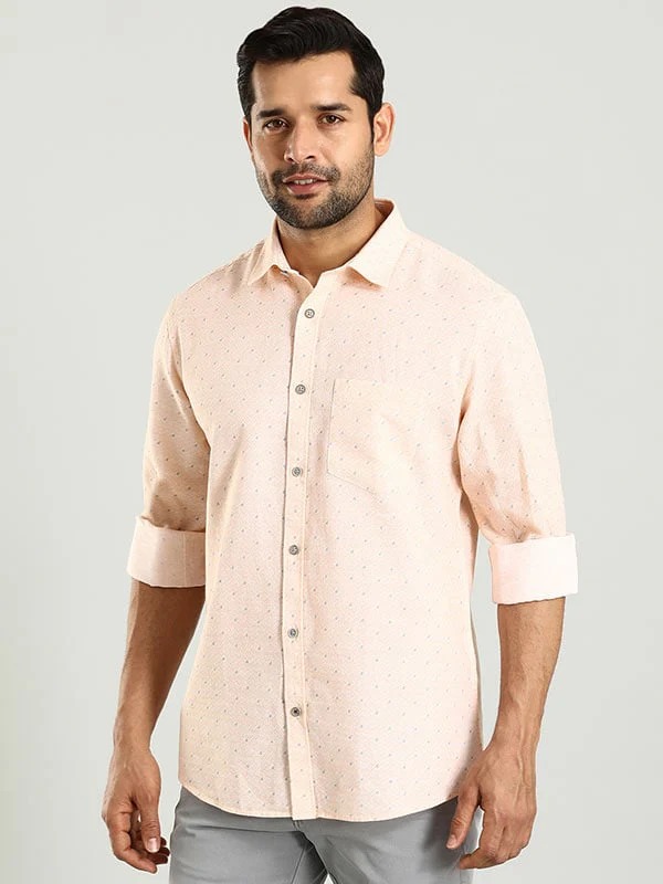 Indian Terrain Men's Regular Fit Full Sleeve All Over Print Peach Shirt